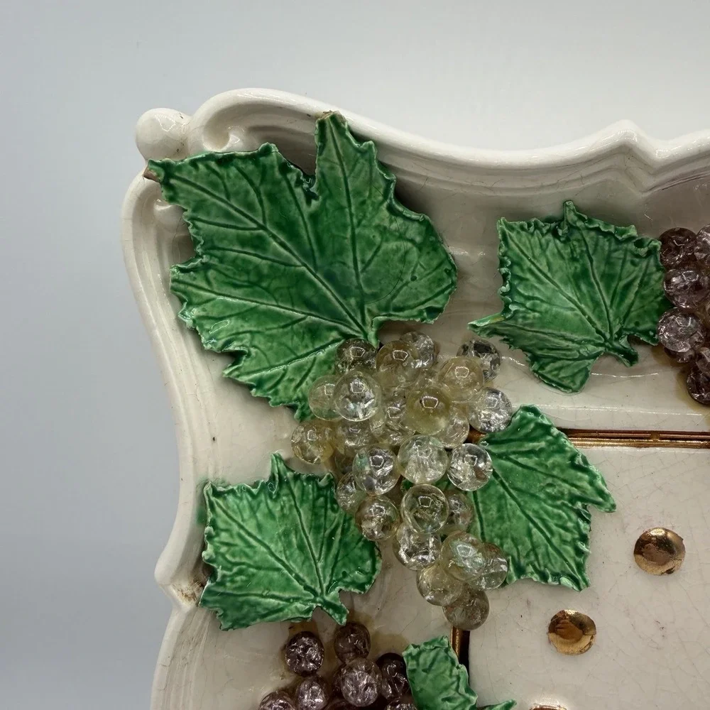Vintage Ceramic Grapes Light Clock 50s 60s MCM Hand Painted 10.5